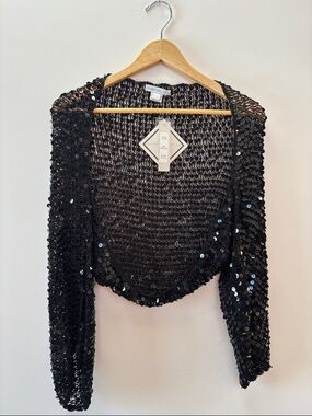 Women's Black Sequin Cropped Open-Front Bolero - Evening Layer